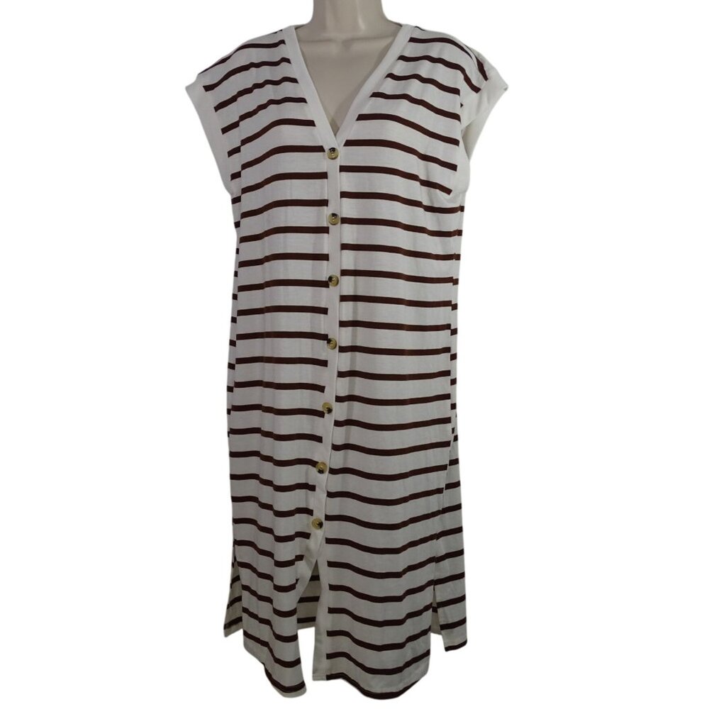 Shein Striped Cream Brown Pullover Sheath Dress Women Size XL 12 Sleeveless